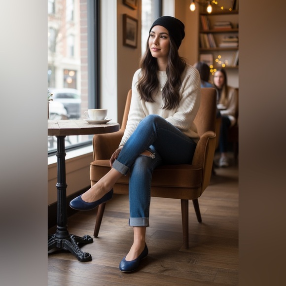 Lands end leather Flats shoes comfort slip blue - Picture 4 of 10